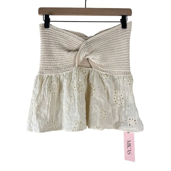 NWT MICAS Beige Knot Front Crochet Knit Embroidered Tube Top - Picture 2 of 6
